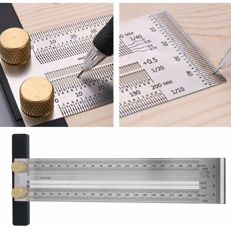 Stainless Steel Scribing Ruler, T Type, Marking Ruler, Precision Ruler  Carpenter Measuring Tool For Locating And Marking Carpentry Mortices(300mm)