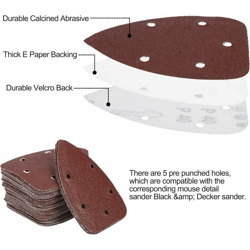 Mouse Sanding Pads Hook Loop Sandpaper 150 Grit for Black+Decker