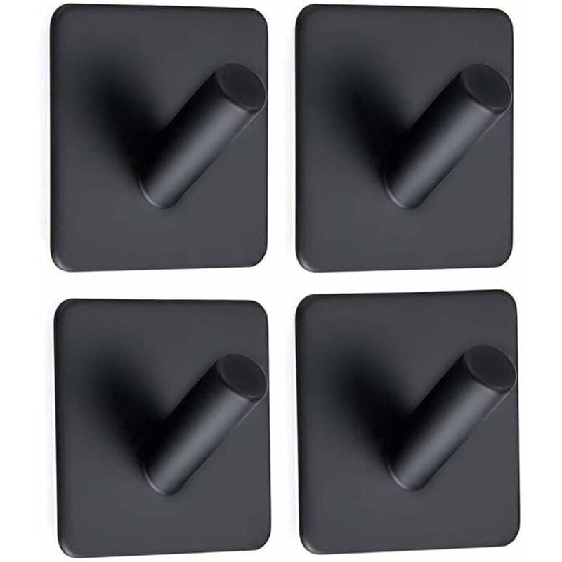 5PCS Adhesive Hook Without Drilling Stainless Steel Towel Holder Waterproof  Self Adhesive Wall Hook for Bathroom Kitchen Cabinet Door-Black GROOFOO