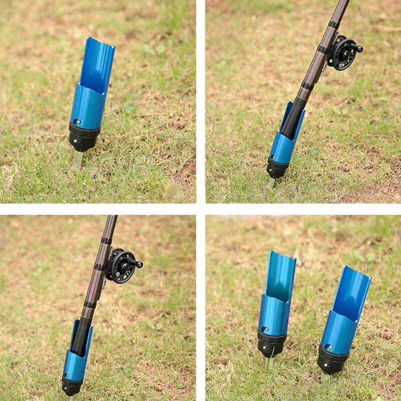 GROOFOO Ground Rod Holders, Aluminum Alloy Fishing Rod Holder Ground Pole  Support Stand, Folding Simple Pole Holder, Detachable Spinning Fishing Tool  Kit Blue
