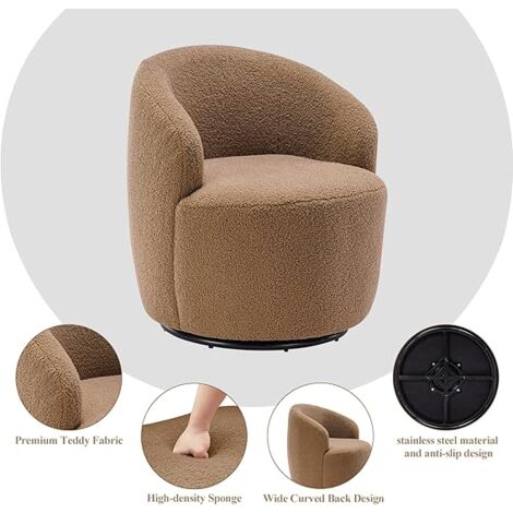 GROOFOO Fabric Swivel Accent Armchair Barrel Chair With Black Powder Coating Metal Ring,Coffee