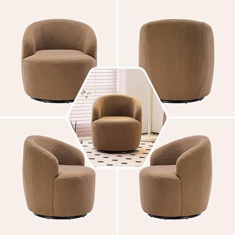 GROOFOO Fabric Swivel Accent Armchair Barrel Chair With Black Powder Coating Metal Ring,Coffee