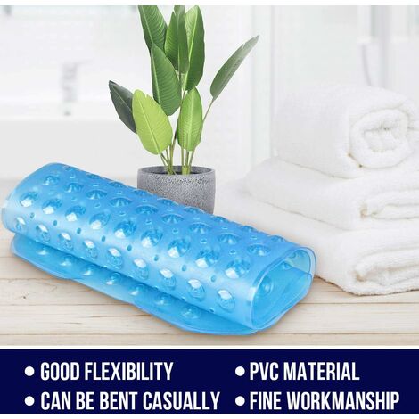 Shower Mat 100 x 40 cm, Non-Slip Bathtub with Suction Cup, No Chemical Smell and Safe PVC Bath Mat, Extra Long, Machine Washable (Blue) GROOFOO