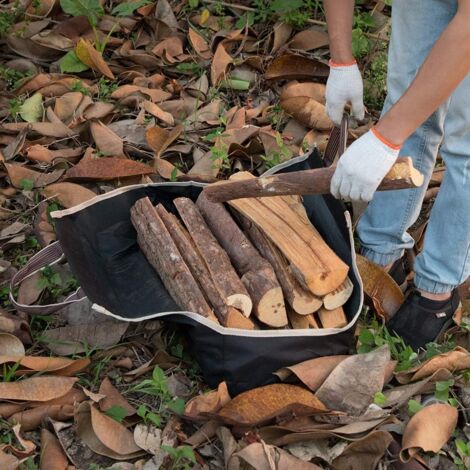 GROOFOO Toile Sac à bûche Cheminée Sac de Rangement pour Le Bois de Chauffage Grande capacité Porte-bûches De Plein air Porte-bûches en Bois ciré avec poignées Solide Sac de Transport en Bois