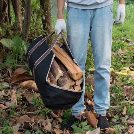GROOFOO Toile Sac à bûche Cheminée Sac de Rangement pour Le Bois de Chauffage Grande capacité Porte-bûches De Plein air Porte-bûches en Bois ciré avec poignées Solide Sac de Transport en Bois