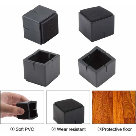 GROOFOO Embouts carrés antidérapants en caoutchouc pour pieds de chaise avec patins en feutre, pour pieds de meubles et de tables de 31 mm à 36 mm de diamètre, GROOFOO noir Lot de 16