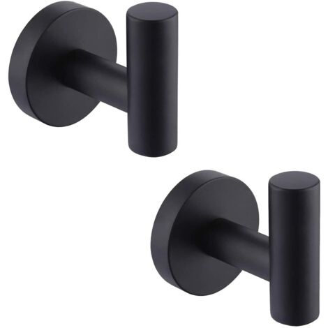 GROOFOO Wall Hook Bathroom Towel Rack Hooks Coat Rack Matte Black Stainless Steel SUS304 Coat Rack Holder Towel Rack Storage 2 Pieces