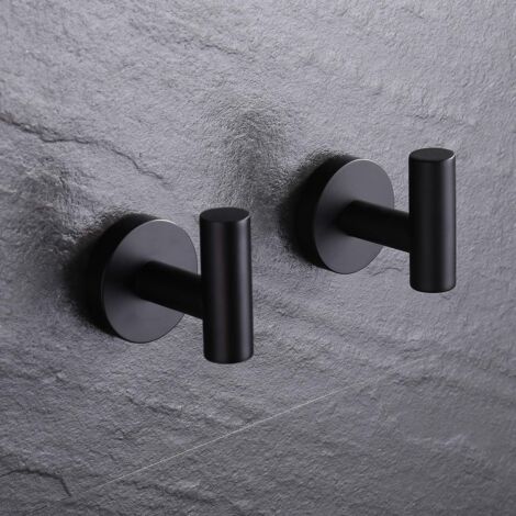 GROOFOO Wall Hook Bathroom Towel Rack Hooks Coat Rack Matte Black Stainless Steel SUS304 Coat Rack Holder Towel Rack Storage 2 Pieces