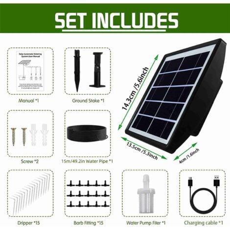 GROOFOO Solar Automatic Watering System IP67 Water Resistant Solar Automatic Drip Irrigation Kit System with Anti Siphoning