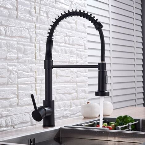 GROOFOO Matt Black Monobloc Kitchen Sink Mixer Tap with Pull Out Hose Spray Single Lever
