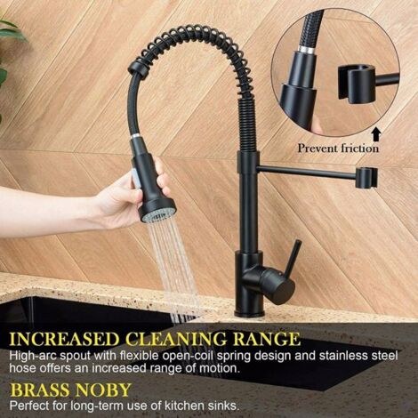 GROOFOO Matt Black Monobloc Kitchen Sink Mixer Tap with Pull Out Hose Spray Single Lever