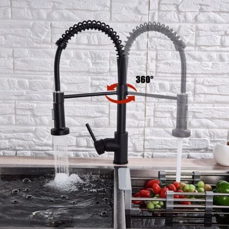 GROOFOO Matt Black Monobloc Kitchen Sink Mixer Tap with Pull Out Hose Spray Single Lever