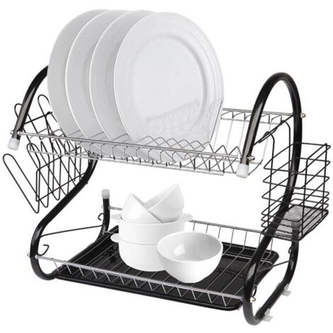 GROOFOO Multifunctional S-shaped Dual Layers Bowls & Dishes & Chopsticks & Spoons Collection Shelf Dish Drai Black (1/5)