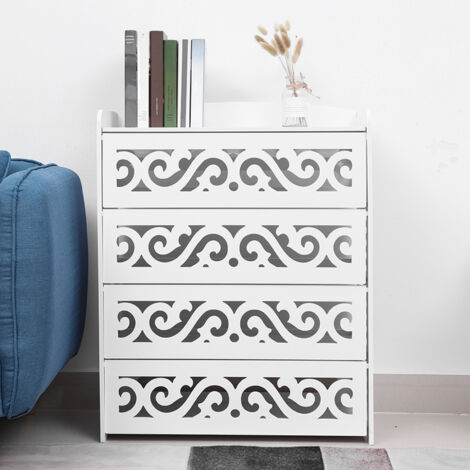 GROOFOO 4-Tier White Wooden Shoe Cabinet Storage Rack Organizer Cupboard with Door