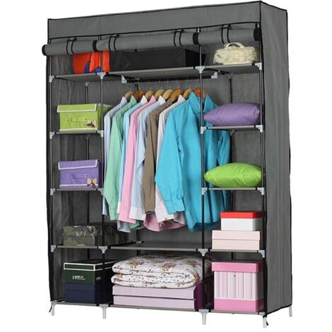 GROOFOO Portable Heavy Duty Clothes Closet Wardrobe Storage Organizer With 12 Shelves & 1 Clothes Hanging Rail,(133x46x170cm)-Gray (1/5)