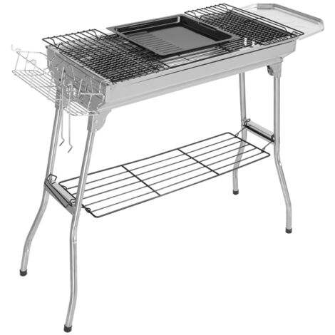 GROOFOO Portable Barbecue Charcoal Grill Charcoal Chimney Starter, Stainless Steel BBQ Grill and Smoker, Outdoor Camping Barbecue Grill for Outdoor Cooking Hiking Picnic Garden Beach Party