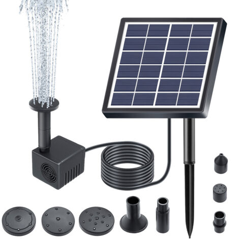GROOFOO Solar Water Pump 6V 1.5W 6 Modes 160L/h Lifting Height 50cm with 8 Nozzles Solar Fountain Pump