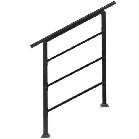 GROOFOO Handrails for Outdoor Steps, Wrought Iron Handrail Fits 1 or 3 Steps, Transitional Handrail with Installation Kit, Black