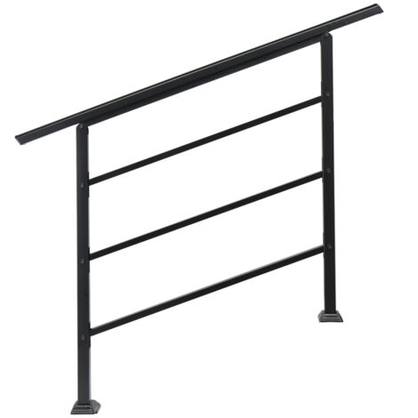 GROOFOO Rust-Resistant Black Wrought Iron Outdoor Handrail – Fits 1 to 4 Steps, Transitional Style with All-inclusive Easy-Install Kit, Safety Certified for Home and Commercial Use