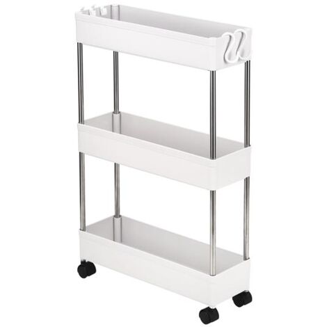 GROOFOO 3-Layer Ultra-thin, Mobile Multi-Functional Slim Storage Cart,Suitable for Kitchen, Bathroom, Laundry Room Narrow Place, Plastic and Stainless Steel, White