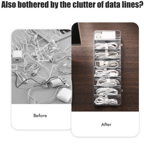 GROOFOO 8 Grids Clear Plastic Cable Storage Box Data Cable Storage Container Save Space Cable Management Box for Storing Earrings Rings and Data Cables