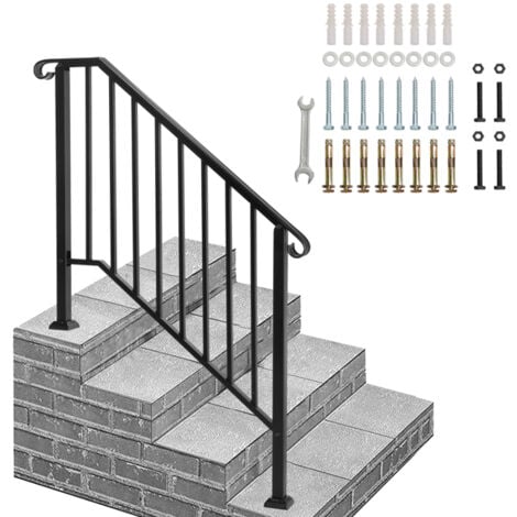 GROOFOO Premium Matte Black 3-Tier Outdoor Iron Handrail – Rust-Resistant, Easy Install, Durable & Stylish for Modern Exteriors
