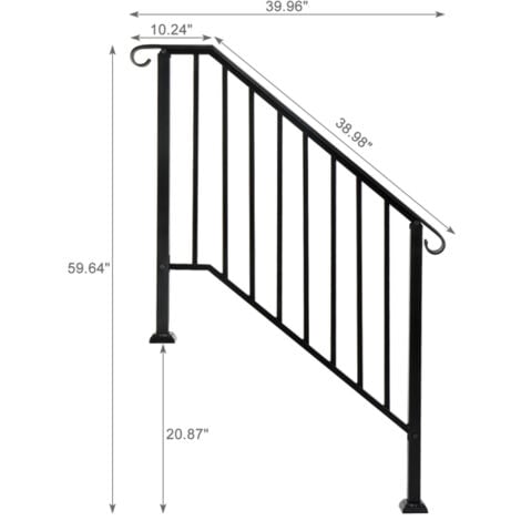 GROOFOO Premium Matte Black 3-Tier Outdoor Iron Handrail – Rust-Resistant, Easy Install, Durable & Stylish for Modern Exteriors