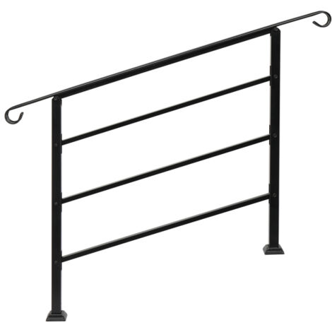 GROOFOO Handrails for Outdoor Steps, Wrought Iron Handrail Fits 1 to 4 Steps, Transitional Handrail with Installation Kit, Black