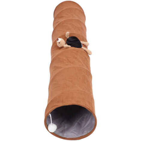 Straight Cat Tunnel Suede Fabric Simple Storage Reduce Boredom Cartoon Foldable Cat Tubes Toys,brown