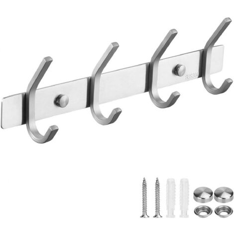 Porte Manteau Mural 4 Crochets Patères Crochets pour Serviettes Salle de bain Cuisine Manteaux Peignoir en Acier Inoxydable SUS 304 Argent，porte manteau salle de bain (1/5)