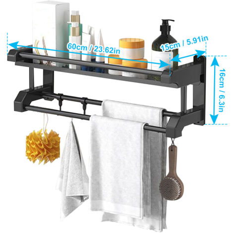 Bathroom Storage Rack Wall-mounted Stainless Steel Towel Rack for Toilet Bathroom Kitchen Hanging Accessories Single Layer Black 60cm (1/5)
