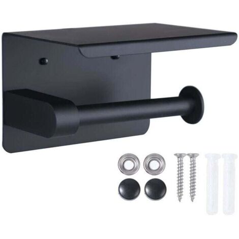 Toilet Paper Holder, Wall Mounted Toilet Paper Holder, with Cell Phone Storage Rack (Black) (1/3)