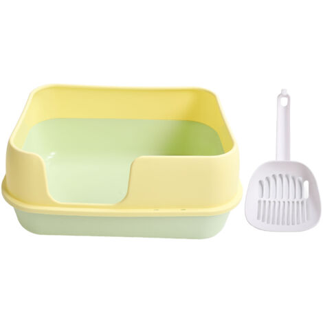Cat Litter Box Extra Large Semi Enclosed Splash Proof Safe Removable Kitty Litter Pan with Scoop Yellow (1/5)