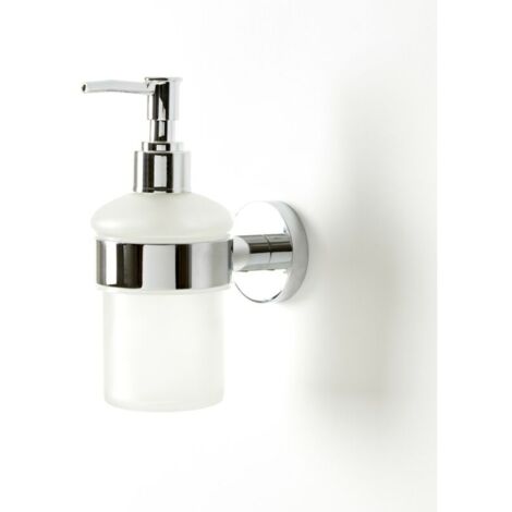 GROOFOO-Modern Round Wall Mounted Bathroom Glass Soap Dispenser with Chrome Holder (1/5)