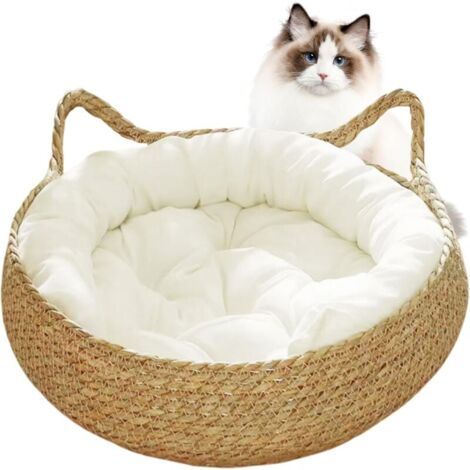 Lits de Chats 2 en 1 paniers de Chat tissés lit avec Coussin Doux pour Chaton de Chaton de Chaton Confortable M ( 3813 ) (1/5)