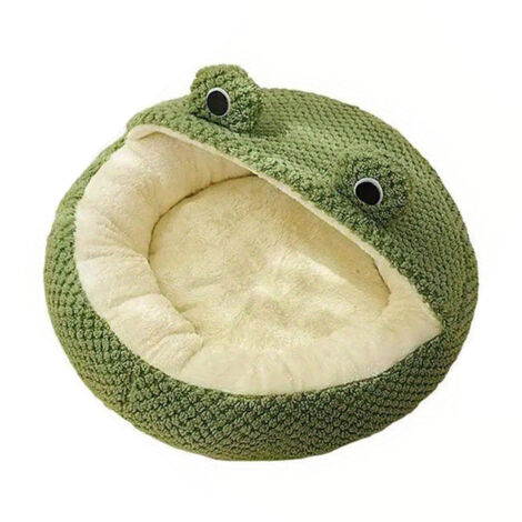 Semi-Enclosed Cat Bed Small Adorable Frog Pet Nest for Dogs and Cats Comfortable Breathable Plush Cat Cave Indoor Warm Sleeping Beds(M) (1/5)