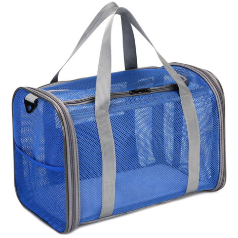 Breathable Mesh Pet Carrier Large-Space Cat Carrying Bag with Shoulder Strap & Removable Mat Foldable Pets Travel Carriers for Cats Dogs,blue