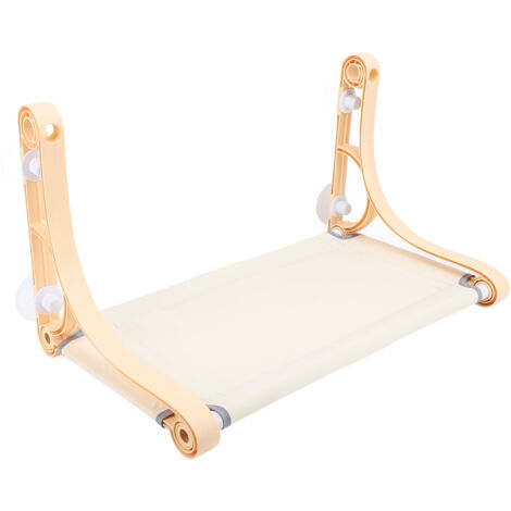 Cordless Cat Window Perch Cat Hammock with 4 Suction Cups Strong Load Bearing Sturdy Frame Cat Window Seat Beige