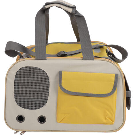 Pet Carrier Bag Breathable Foldable Oxford Cloth Steel Wire Frame Cat Travel Handbag with Adjustable Strap for Outdoor Yellow (1/5)
