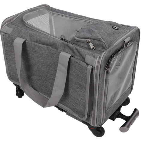 Cat Carrier Dog Carrier with Wheels Telescopic Walking Handle Adjustable Shoulder Straps Rolling Pet Travel Carrier Grey