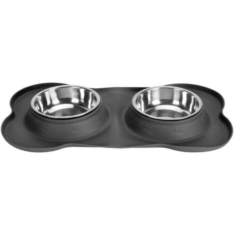 Double Pet Bowls Rustproof Stainless Steel Dog Water Food Bowls TPR Base Cat Double Food Bowls for Home Indoors Black (1/5)