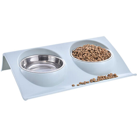 Double Dog Bowls Stainless Steel Double Dish Feeder Cat Food Water Bowls Non Skid Base Pet Feeder Bowls,blue (1/5)