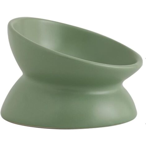 Ceramic Raised Cat Bowl, Cat Food Bowls Elevated Tilted, Ceramic Pet Bowl Whisker Friendly, Anti Vomit & Reduce Neck Burden for Food and Water (Green) (1/5)