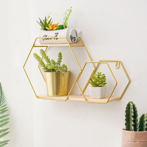 Hexagon Iron Wire Wall Mounted Storage Display Shelf (1/5)