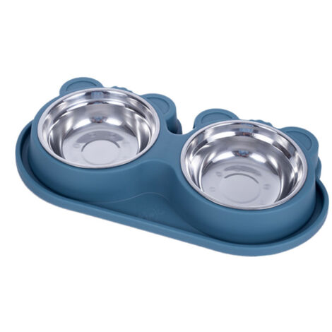 Pet Double Water Food Bowls Non Slip Stainless Steel Prevent Spill Double Dog Pet Feeding Station for Small Medium Dogs Cats (1/5)