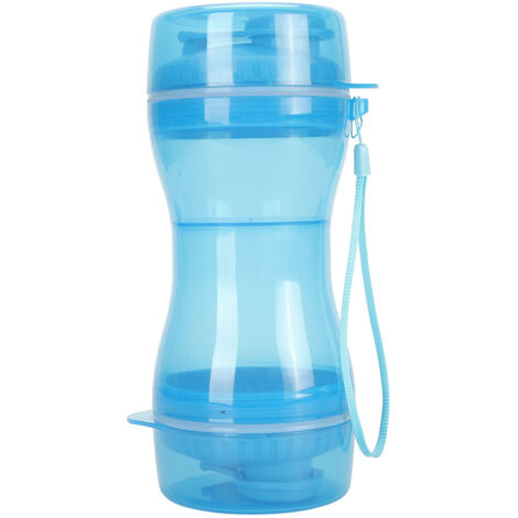 2 in 1 Pet Water Bottle Leakproof Portable Dog Water Bottle with Food Container Pet Water Dispenser Feeder for Cat Walking Travel Blue (1/5)
