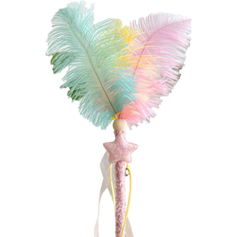 Cat Wand Feather Toy Interactive Fun Flexible Promotes Exercise and Mental Stimulation Cat Teaser Wand Toy for Indoor Pink Star