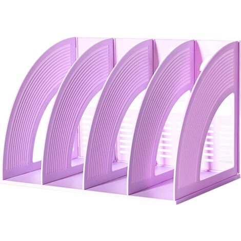 File Holder Folder Storage Desktop 4 Compartment Standing Hollow Purple Files Bookshelf Organizer Box Office Racks Displays Holds Notebooks Documents for School Working Students (1/5)