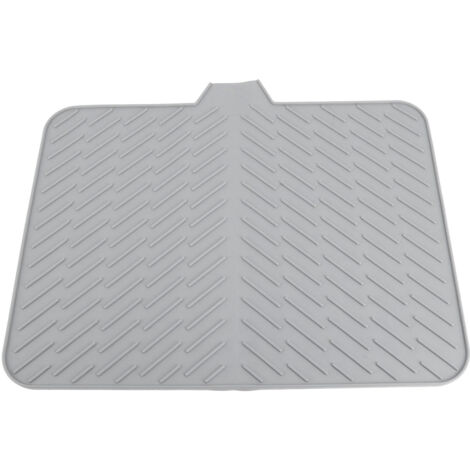 Silicone Dish Drying Mat with Built in Drain Lip Prevent Water Build Up Drying Pad Tray for Kitchen Grey