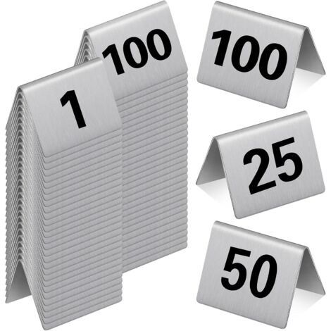 100 Pcs Stainless Steel Table Numbers Tent Style Restaurants Table Number Card Tent Cards for Cafes Bars Party Banquets Food Service Wedding Evidence Markers Supplies, 2 x 1.6 Inches (1/5)